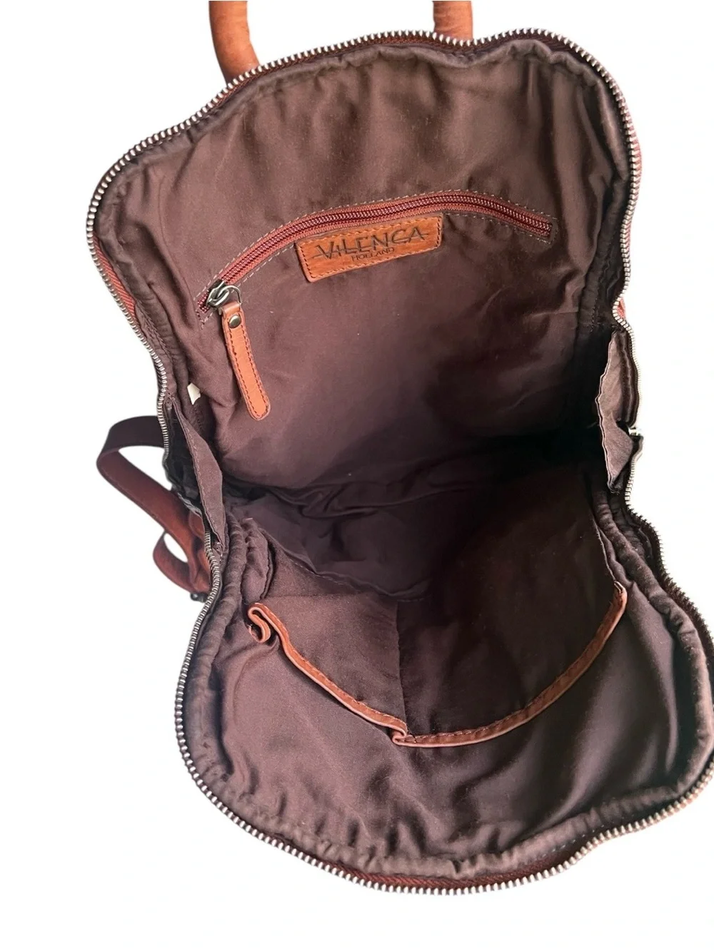 Vilenca Holland Cognac Brown Genuine Leather Woven Backpack